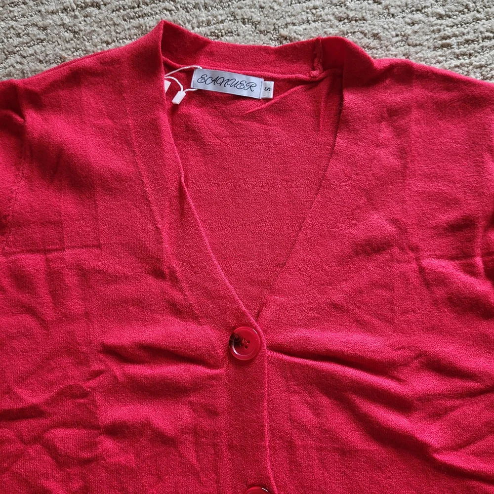 Women’s Eanuer Long Sleeve Button-Down Cardigan Sweater – Red – Size S – NWT - Picture 3 of 10